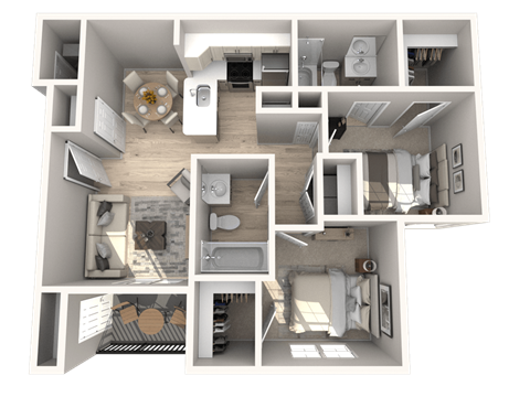 Floor plan for 2 beds, 2 baths, 1063 sqft